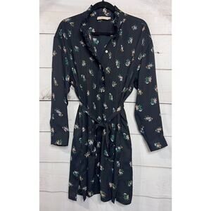 Tory Burch Dress Size 8 Black Long Sleeves Floral Print Ruffles Tie Waist